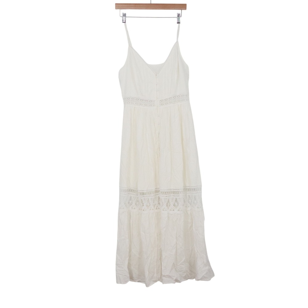 Cupshe Maxi Dress Womens Medium White Crochet Lace Tiered Button-Down New